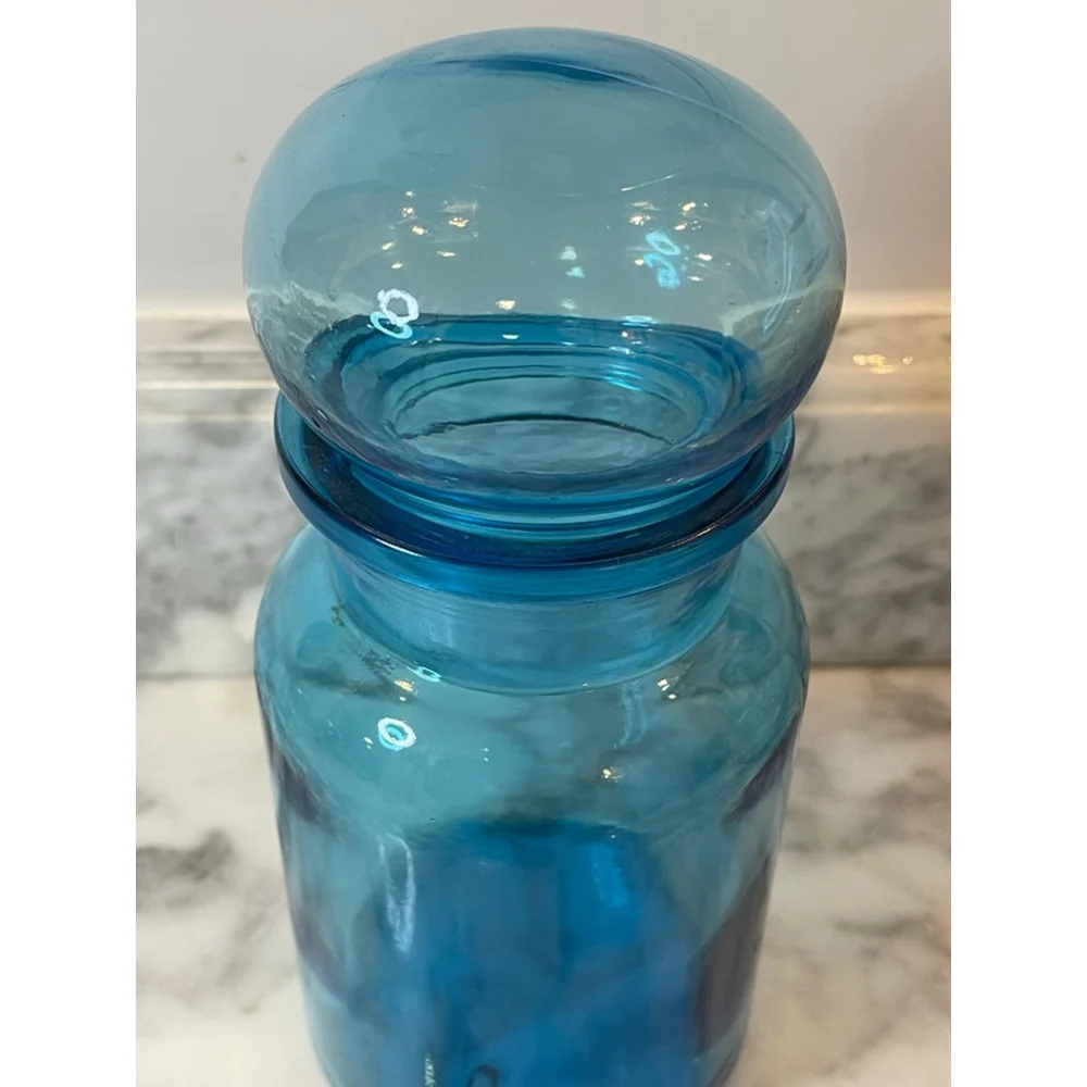 Vintage Teal Aqua Blue Belgian Glass Apothecary Jar 8.5” Made in Belgium